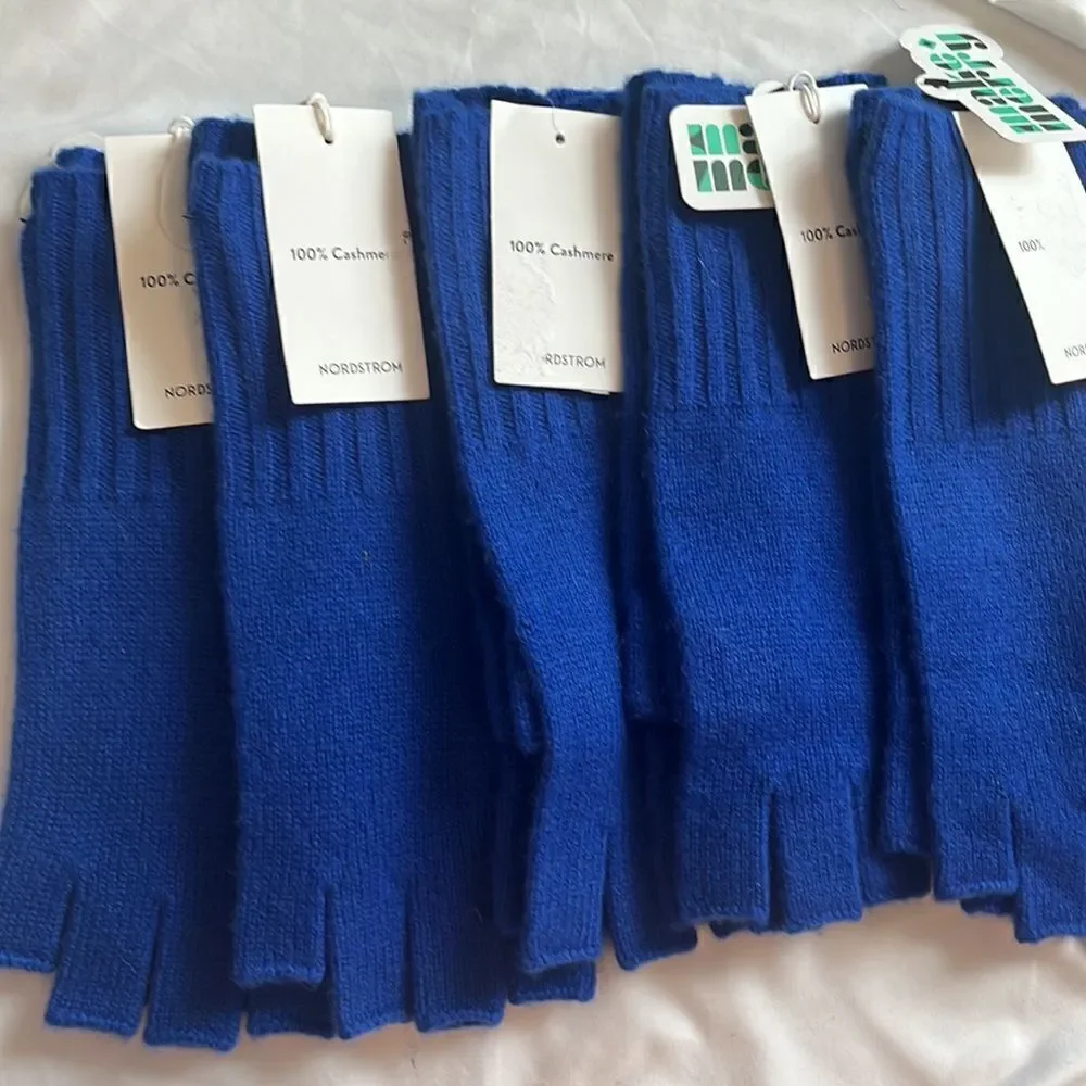 NORDSTROM WOMENS CASHMERE FINGERLESS GLOVES BLUE ONE SIZE NWT